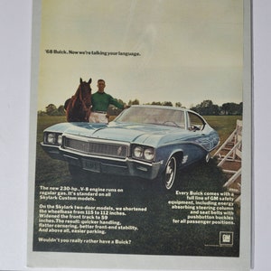 Grote autoadvertentie 1968 Buick Veldleeuwerik (general Motors Company GM oude vintage klassieke fotoadvertentie onderdelen print poster auto aangepaste garage)