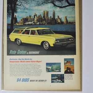 Grote autoadvertentie 1964 Oldsmobile Vista-Cruiser (GM General Motors klassieke oude fotoadvertentie onderdelen brochure afdrukken olds auto stationwagen)