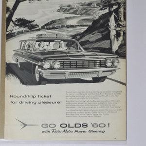 Grote autoadvertentie 1960 Oldsmobile (GM General Motors Company klassieke oude fotoadvertentie onderdelen gedrukte brochure olds dealer roto-matic VS VS)