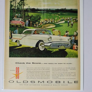 Grote autoadvertentie Oldsmobile Super 88 Holiday Sedan (GM General Motors klassieke oude fotoadvertentiedealer olds raket achtentachtig VS VS)