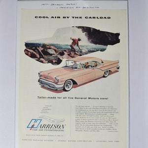Large Car Ad 1957 Oldsmobile Harrison Air Conditioning (GM company classic alte Foto-Werbung Print-Broschüre Oldtimer-Händler Autohaus US)
