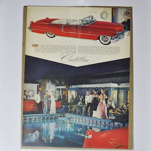 Grote autoadvertentie Cadillac (autobedrijf klassieke oude fotoadvertentie onderdelen gedrukte brochure GM General Motors dealer dealer luxe VS VS)