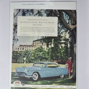 Grote autoadvertentie Oldsmobile Holiday Super 88 Body van Fisher (GM General Motors klassieke oude fotoadvertentie onderdelen gedrukte brochure olds USA VS)