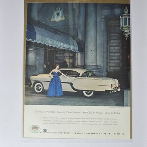 Grande pubblicità per auto 1954 Cadillac Body di Fisher Fairmont Hotel (pubblicità fotografica classica di una vecchia azienda automobilistica, parti, brochure stampata General Motors)