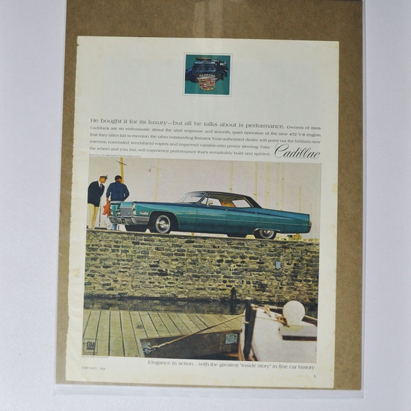 Grande annonce de voiture 1968 Cadillac Hardtop Sedan deVille (entreprise automobile classique vieille photo publicité pièces brochure imprimée concessionnaire GM)