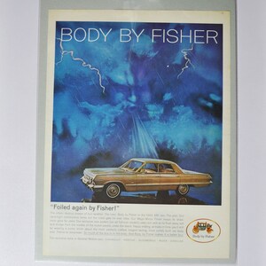 Grande pubblicità per auto 1963 Cadillac Body di Fisher (vecchia pubblicità fotografica classica di una casa automobilistica, parti, brochure stampata, concessionario GM General Motors USA)