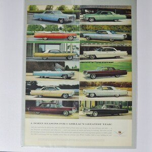 Grande pubblicità per auto 1963 Cadillac (azienda automobilistica, vecchia foto classica, pubblicità, parti, brochure stampata, concessionaria GM General Motors USA)