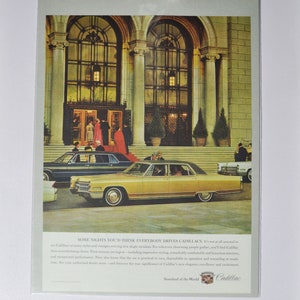 Grote autoadvertentie Cadillac (autobedrijf klassieke oude fotoadvertentie onderdelen gedrukte brochure GM General Motors dealer dealer luxe VS VS)
