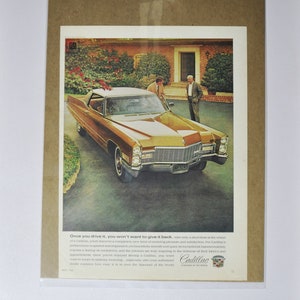 Grote autoadvertentie Cadillac uit 1968 (autobedrijf klassieke oude fotoadvertentie onderdelen gedrukte brochure GM General Motors-dealer dealer VS VS)