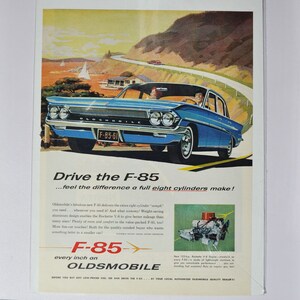 Grande pubblicità per auto Oldsmobile F-85 del 1961 (GM General Motors Company, pubblicità fotografica classica d'epoca, parti, brochure stampata, concessionario Olds Auto Cutlass)
