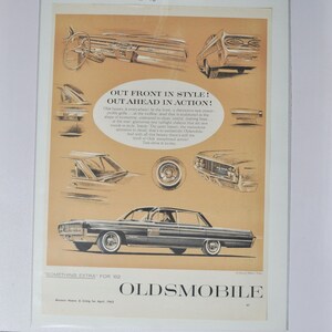 Grote autoadvertentie 1962 Oldsmobile Ninety-Eight (GM-bedrijf klassieke oude fotoadvertentie onderdelen gedrukte brochure olds 98 raketdealer)