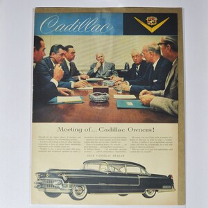 Grote autoadvertentie Cadillac (autobedrijf klassieke oude fotoadvertentie onderdelen gedrukte brochure GM General Motors dealer dealer luxe VS VS)