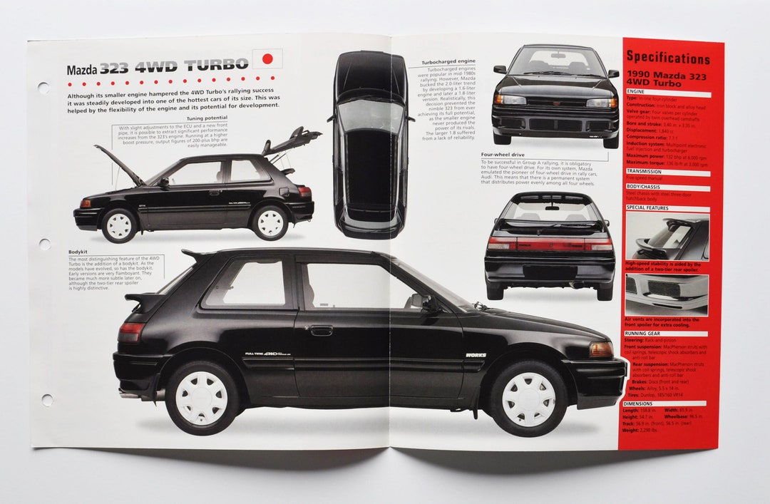 Spec Sheet Mazda 323 4WD Turbo (1985-1994) (motor Car Photo Stat
