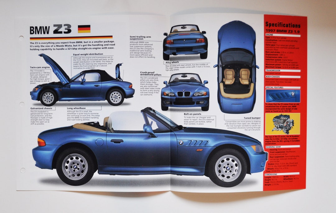 Spec Sheet BMW Z3 1996-PRESENT car Photo Stats Info Specs Brochure ...