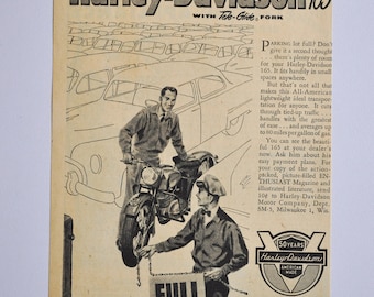 Motorcykelannons 1953 Harley-Davidson 165 Tele-Glide Fork (motorcykelföretag klassisk gammal foto originalannons reservdelar tryckt broschyr USA)