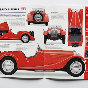 Folha de especificações Morgan Plus Four (1953-1969) (foto do carro, estatísticas, informações, especificações, folheto, peças, anúncio, impressão antiga, esporte, Malvern, Worcestershire, Inglaterra, automóvel)