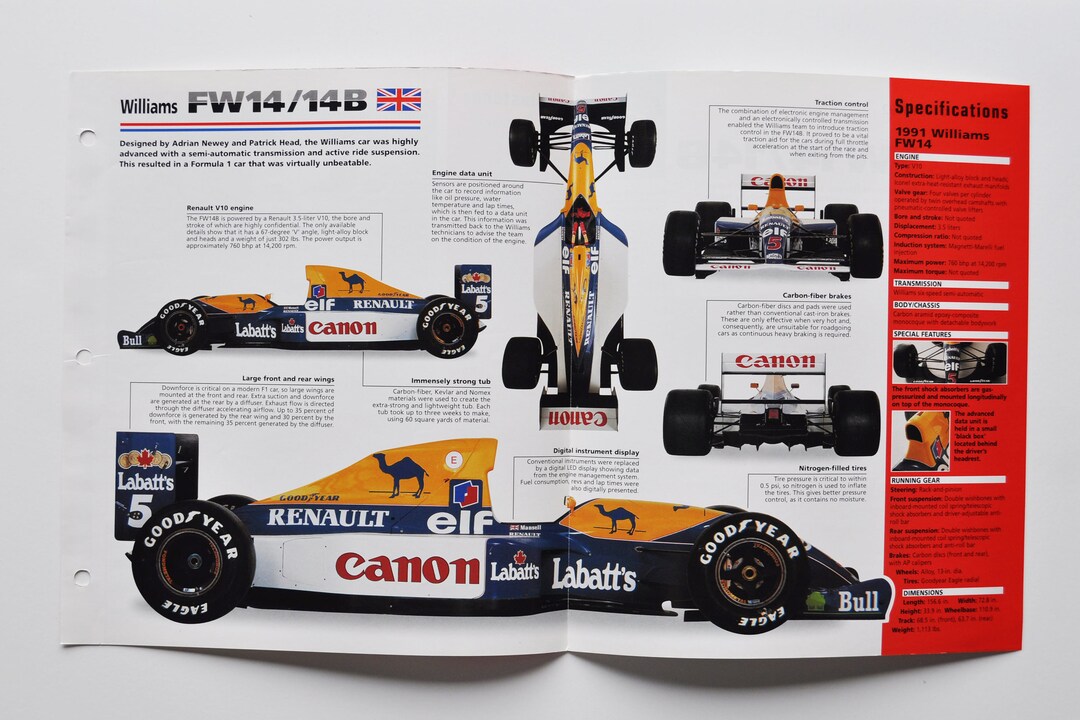 Spec Sheet Williams FW14/14B (1991-1992) (car Photo Stat Info