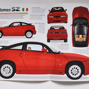 Fiche technique Alfa Romeo SZ (1989-1994) (photo de voiture stat info specs brochure parts ad print old vintage dealer race sports italy milan auto)