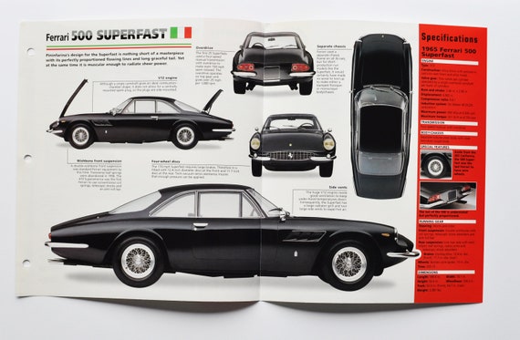 Datenblatt Ferrari 500 Superfast 1964-1966 auto foto stat info daten  broschüre teile ad print alte rennsport italien maranello V12 motor -  .de