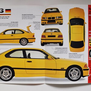 Fiche technique BMW M3 (1993-PRÉSENT) (voiture photo stat info spécifications brochure imprimer pièces ad vintage classique rétro sport rapide auto munich allemagne)