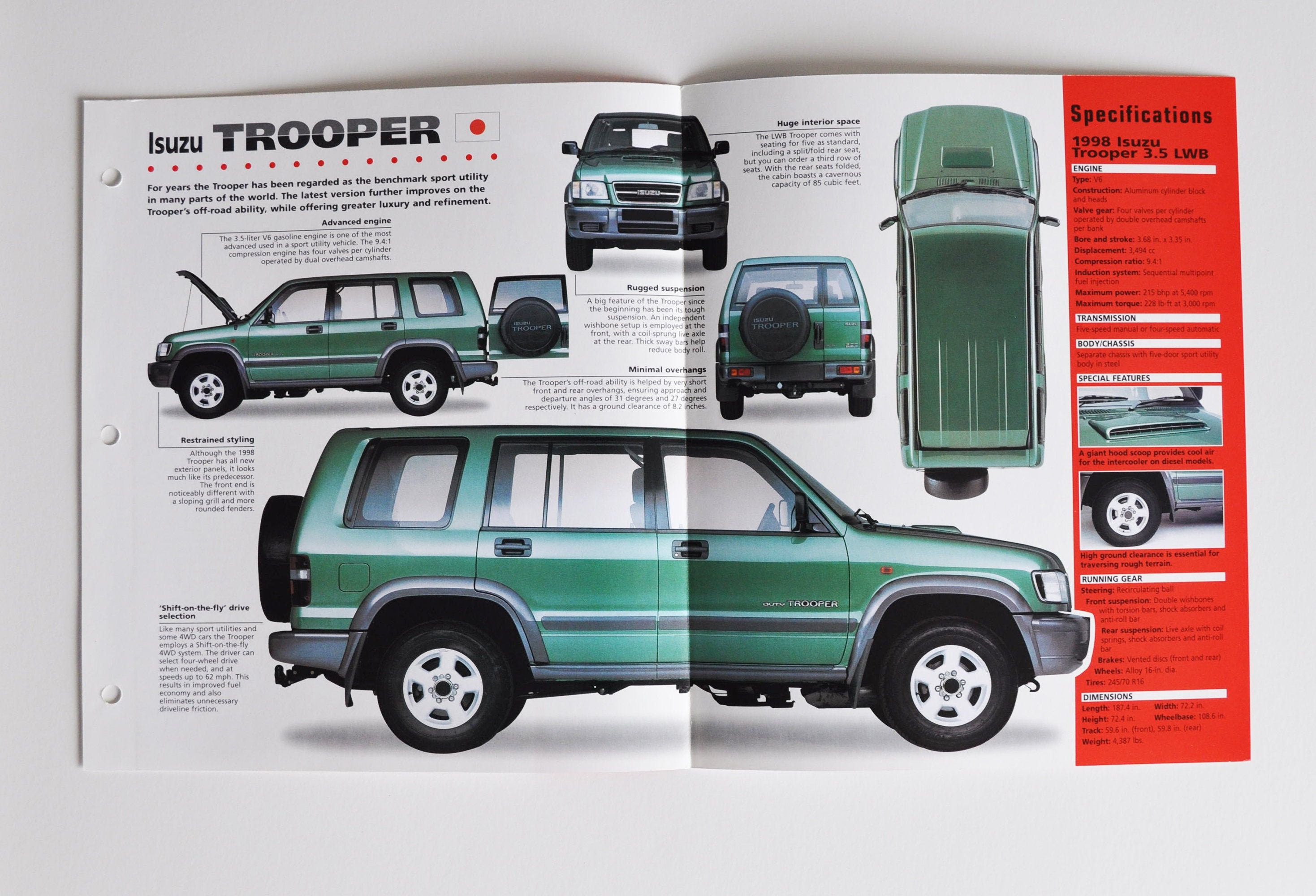 Spec Sheet Isuzu Trooper (1998-PRESENT) (motor Car Photo Stat Info 