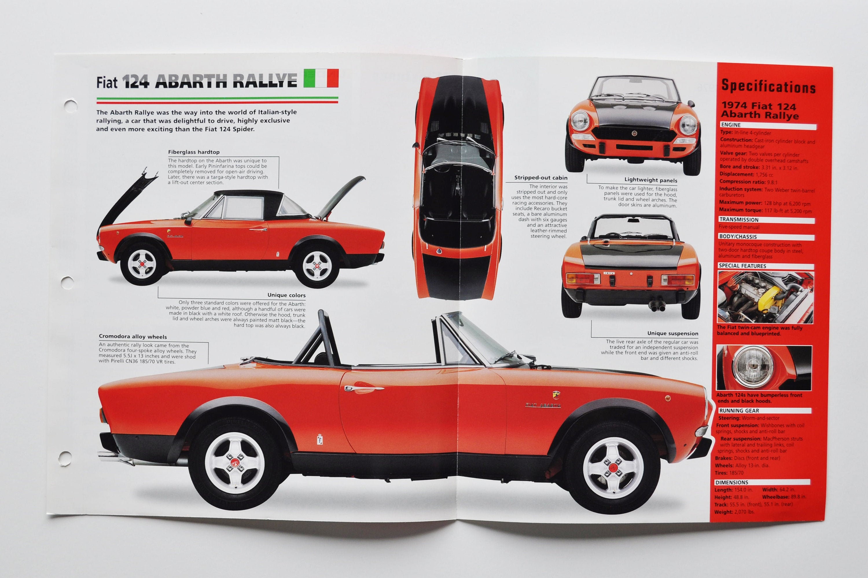 Spec Sheet Fiat 124 Abarth Rallye (1972-1976) (car Photo Stat Info 