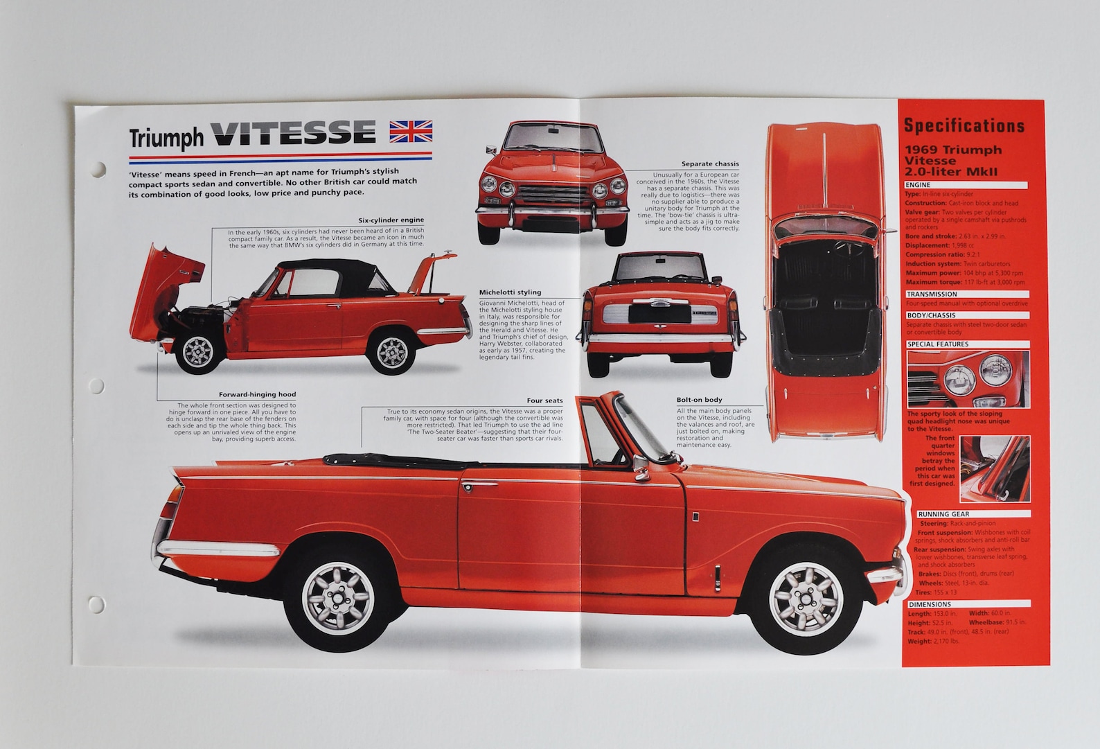 Spec Sheet Triumph Vitesse 19621971 car Photo Stat Info Specs Brochure