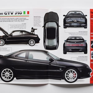 Fiche technique Alfa Romeo GTV J10 (1997-PRESENT) (voiture photo stat info specs brochure pièces annonce imprimer vieux moteur de course vintage sport milan italie)