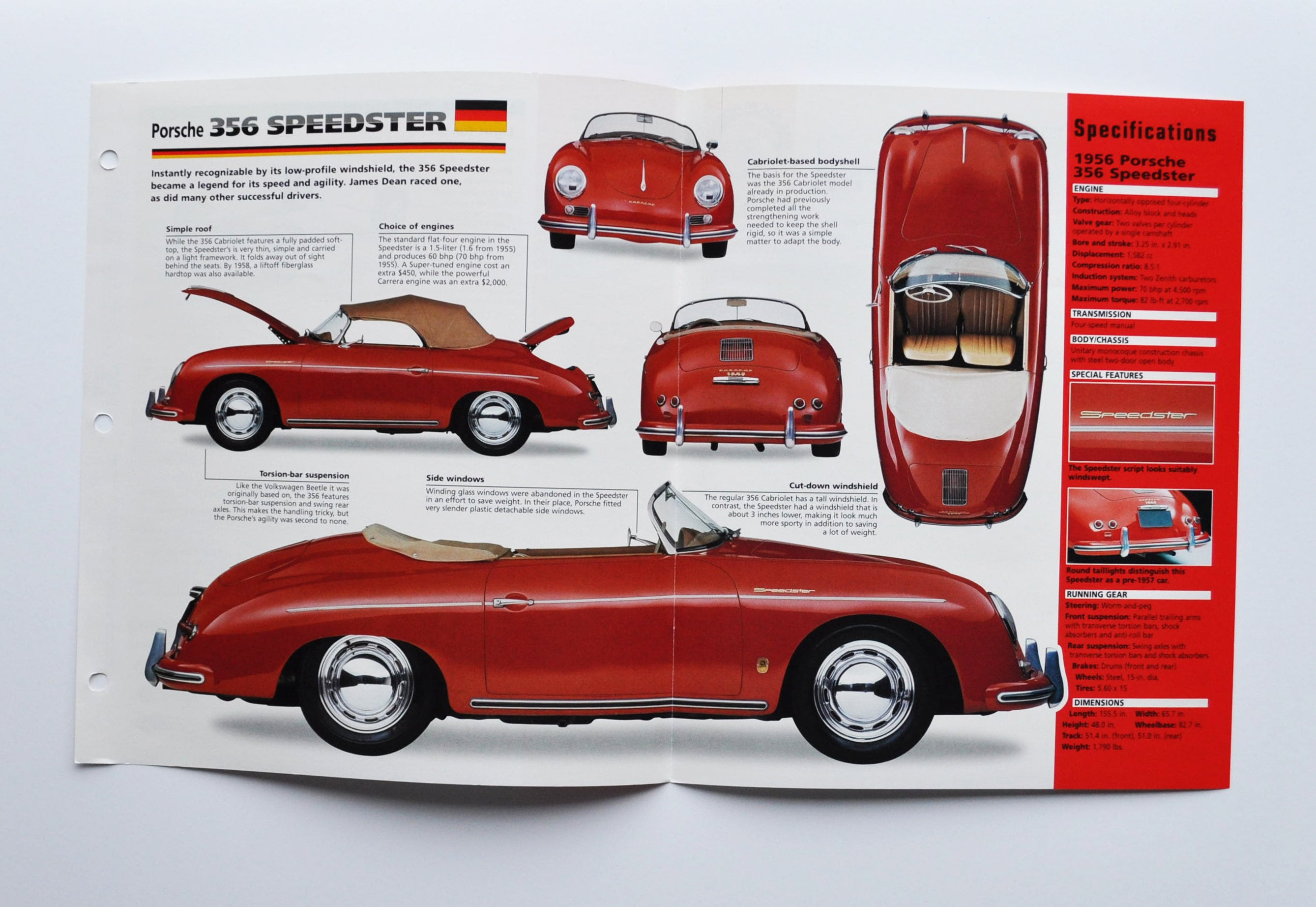 Spec Sheet Porsche 356 Speedster (1954-1958) (car Photo Stat Info