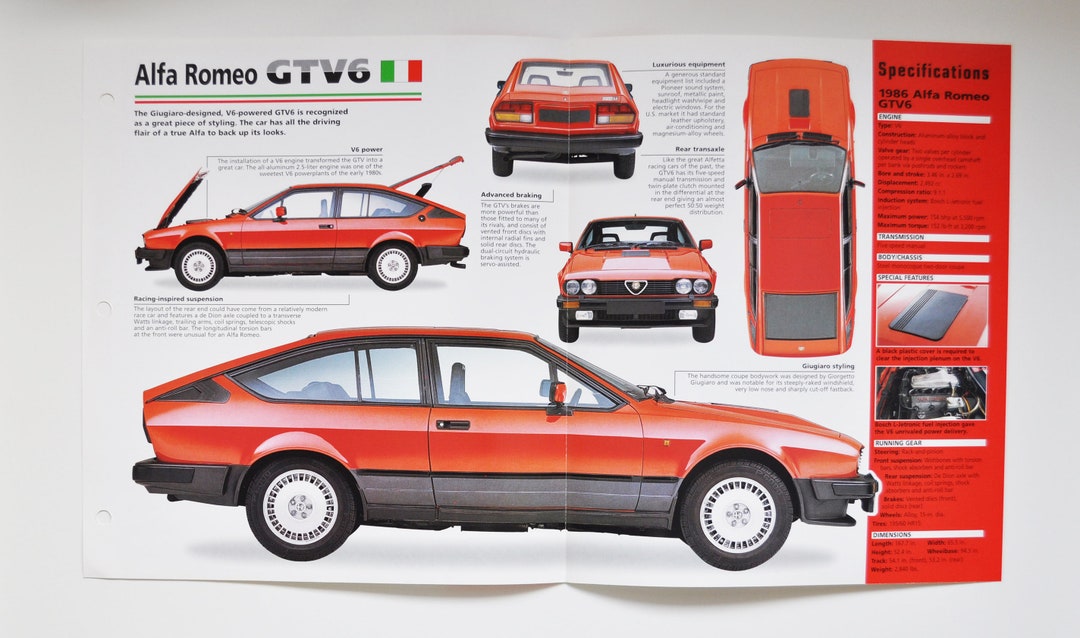 Spec Sheet Alfa Romeo GTV6 (19811987) (car Photo Stat Info Specs