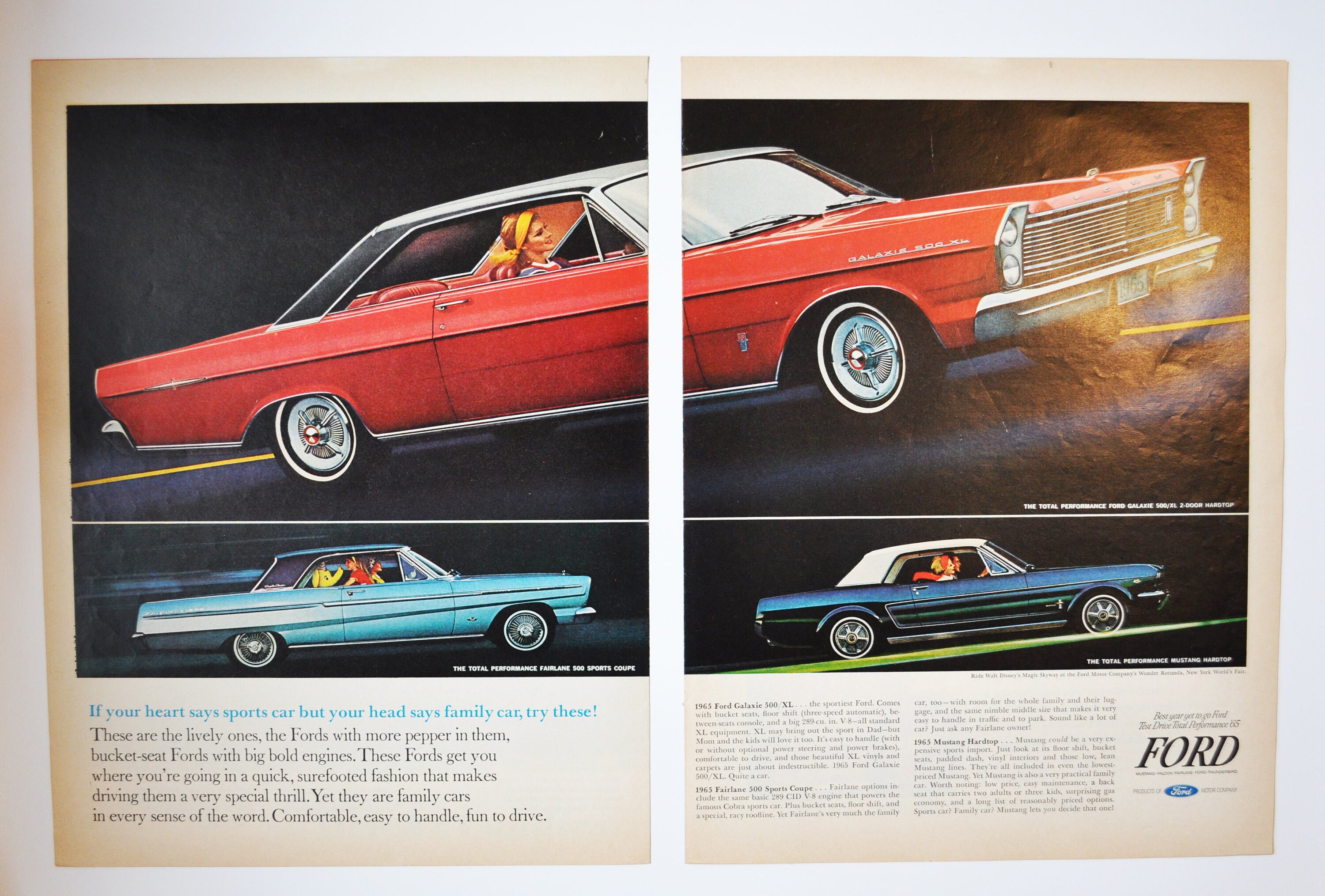2-page Car Ad 1965 Ford Galaxy 500 (fairlane, Mustang, Motor