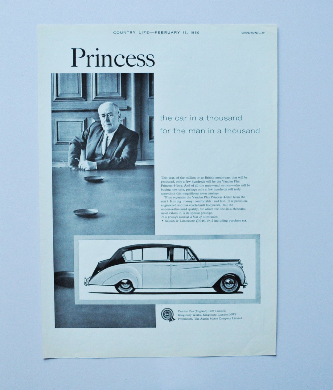 Bmc Princess Large Car Ad 1960 BMC Vandenplas Princess (motor Company Classic Old ...