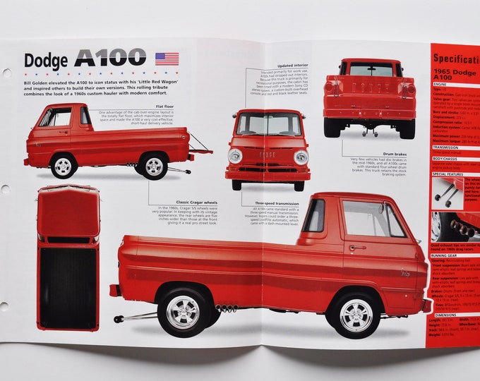 Spec Sheet Dodge A100 1965 car Photo Stat Info Specs Brochure Parts Ad