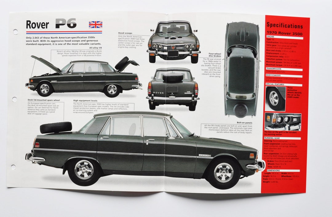 Spec Sheet Rover P6 (1963-1977) (car Photo Stat Info Specs Brochure ...