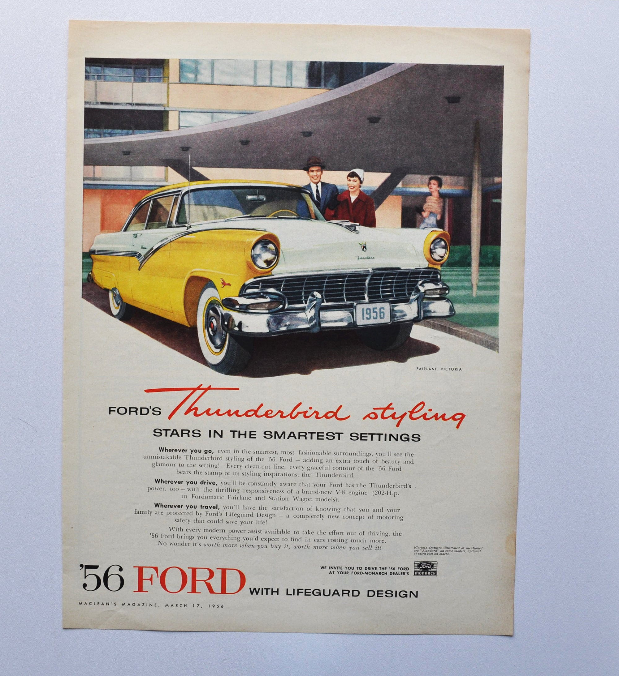 Large Car Ad 1956 Ford Fairlane Victoria (motor Company Classic
