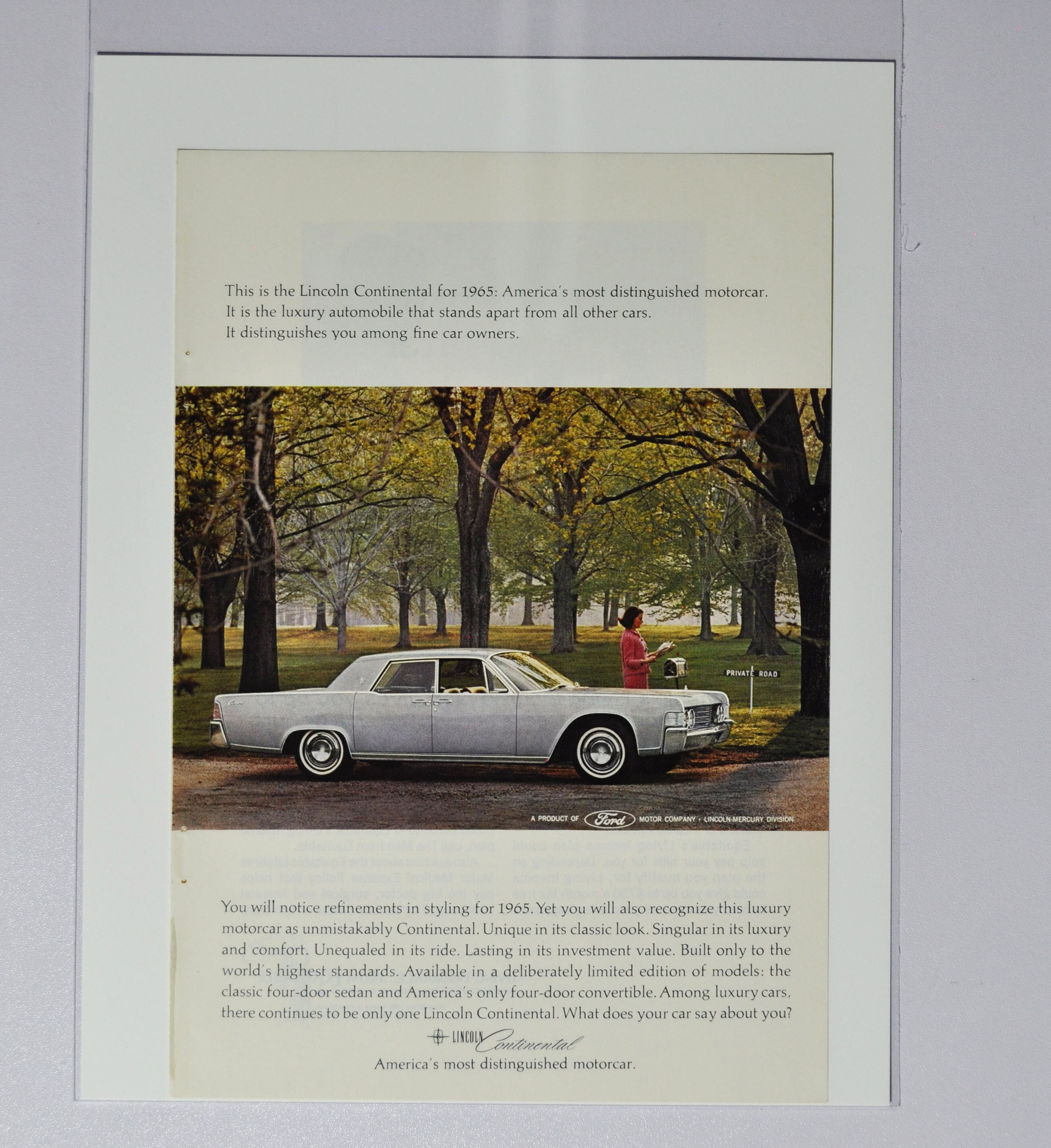 リンカーン・コンチネンタル　アンティークポスター Car Ad 1965 Lincoln Continental (ford Motor Company Mercury