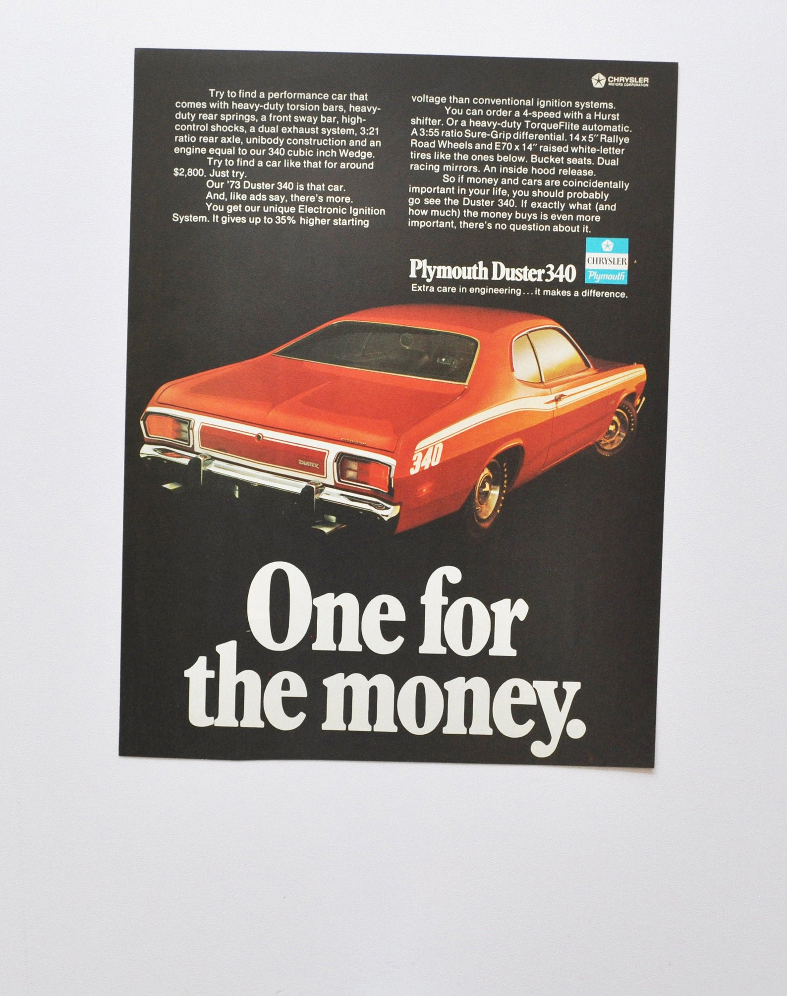 Car Ad 1973 Plymouth Duster 340 motor company old classic Etsy
