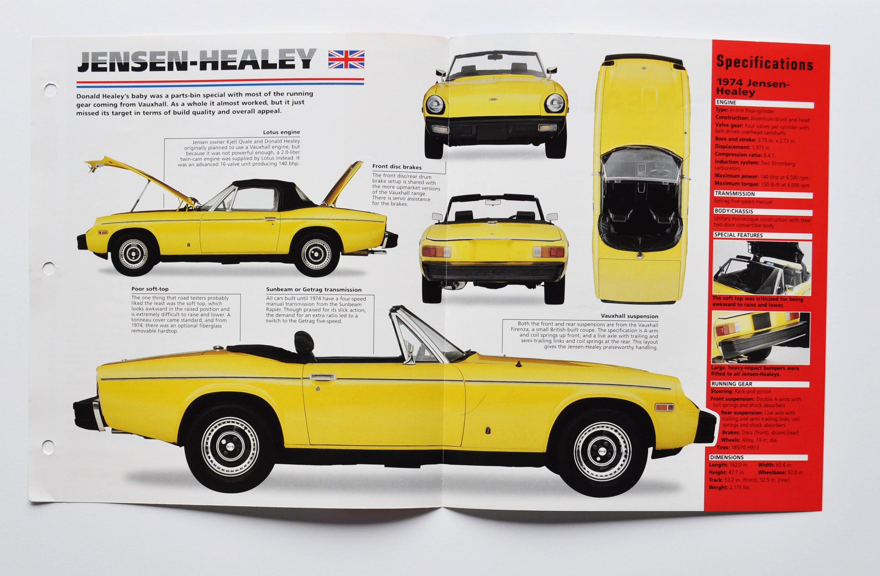 Spec Sheet Jensen-healey (1972-1976) (car Photo Stat Info Specs 