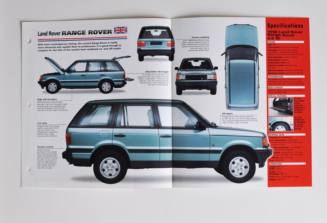 Spec Sheet Land Rover Range Rover (1970-PRESENT) (car Photo Stat Info ...