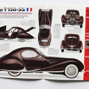 Folha de especificações Talbot-Lago T150-SS (1937-1939) (foto do carro, informações sobre especificações, folheto de peças, anúncio vintage auto frança automóvel super sports SA auto)