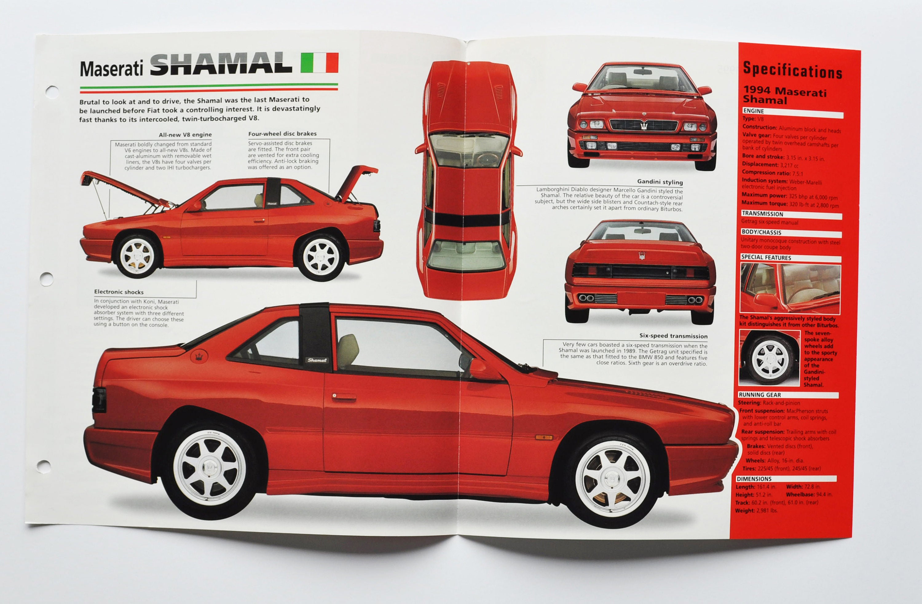 Sheet Maserati Shamal 1989-1995 car