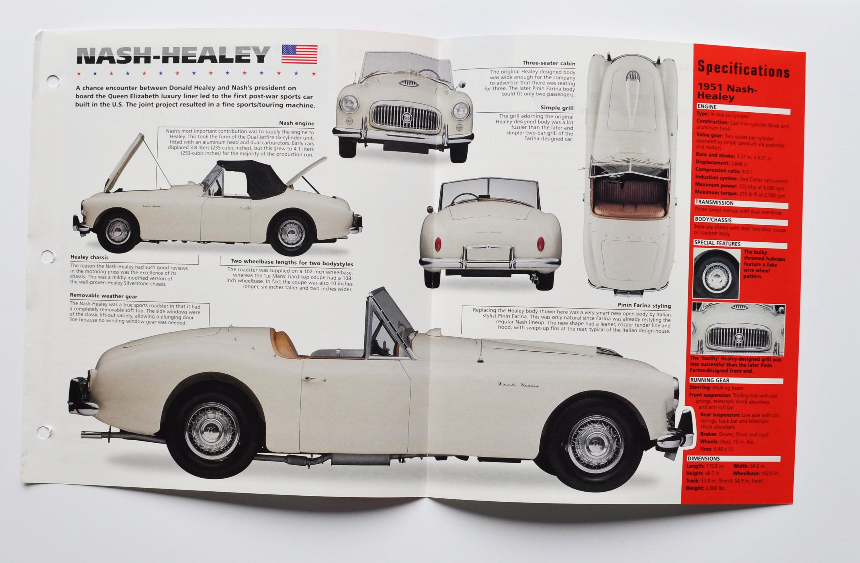 Spec Sheet Nash Healey 1951-1954 car Photo Stat Info Specs