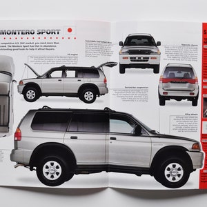 Fiche technique Mitsubishi Montero Sport (1997-PRÉSENT) (voiture à moteur photo stat info spécifications brochure imprimer pièces ad vintage classique SUV tokyo japon)