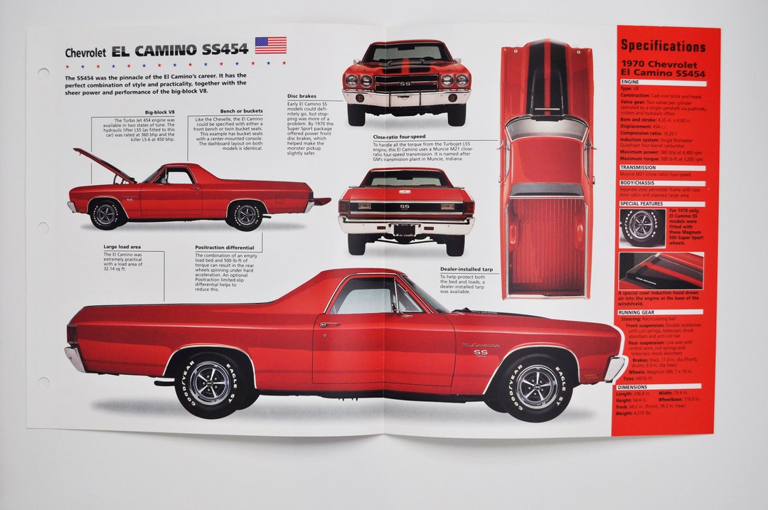 Spec Sheet Chevrolet El Camino SS454 19701977 car Photo Stat Info