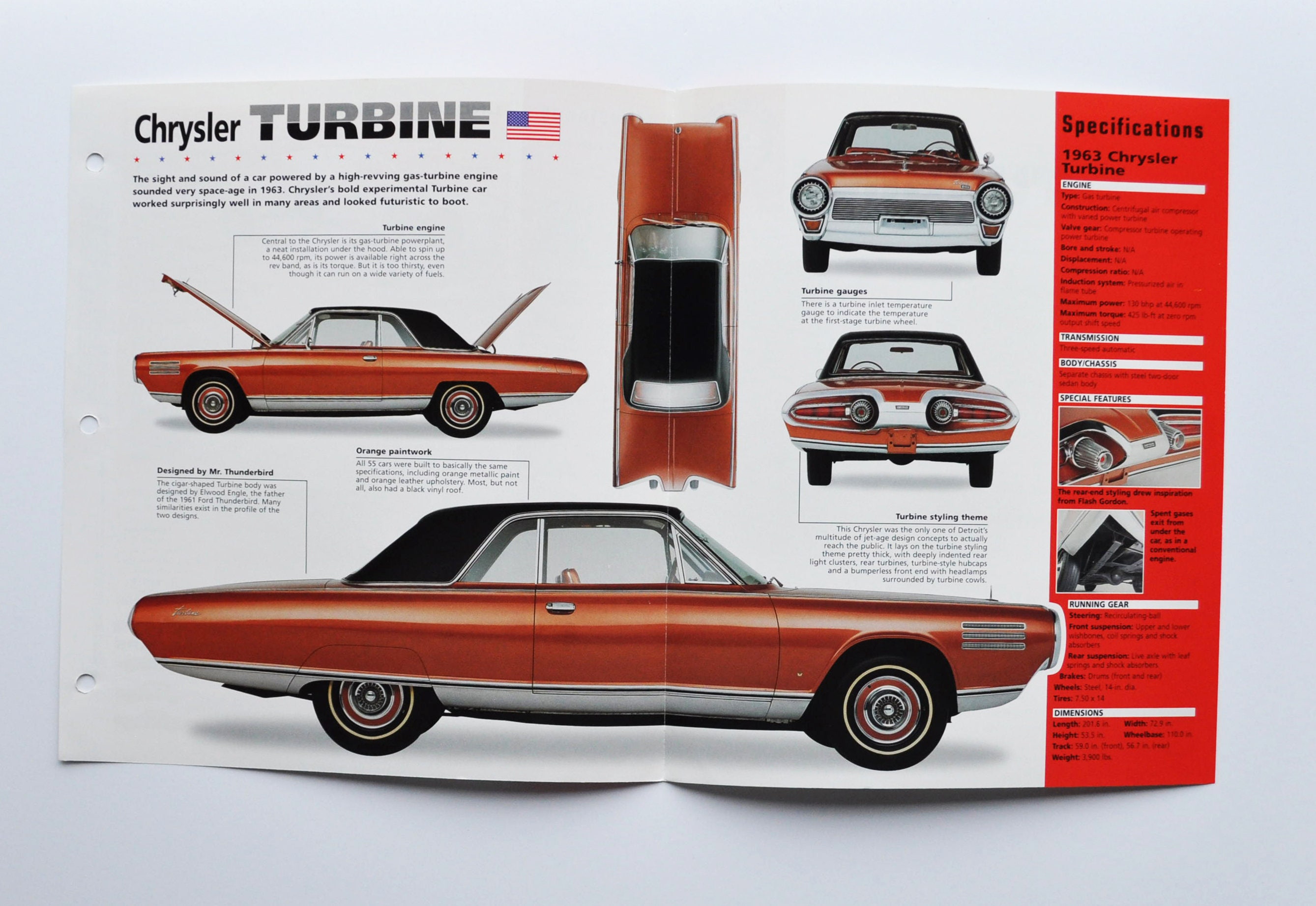 Spec Sheet Chrysler Turbine (1963) (car Photo Stat Info