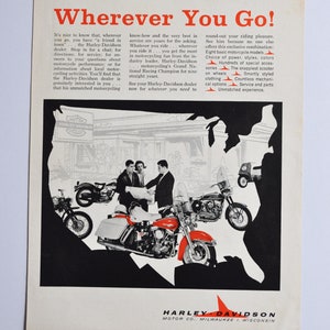 Motorrad-Werbung 1960er Jahre Harley-Davidson (Biker-Firma klassisches altes Foto original Werbung Motorradcyclecycle Milwaukee Wisconsin)