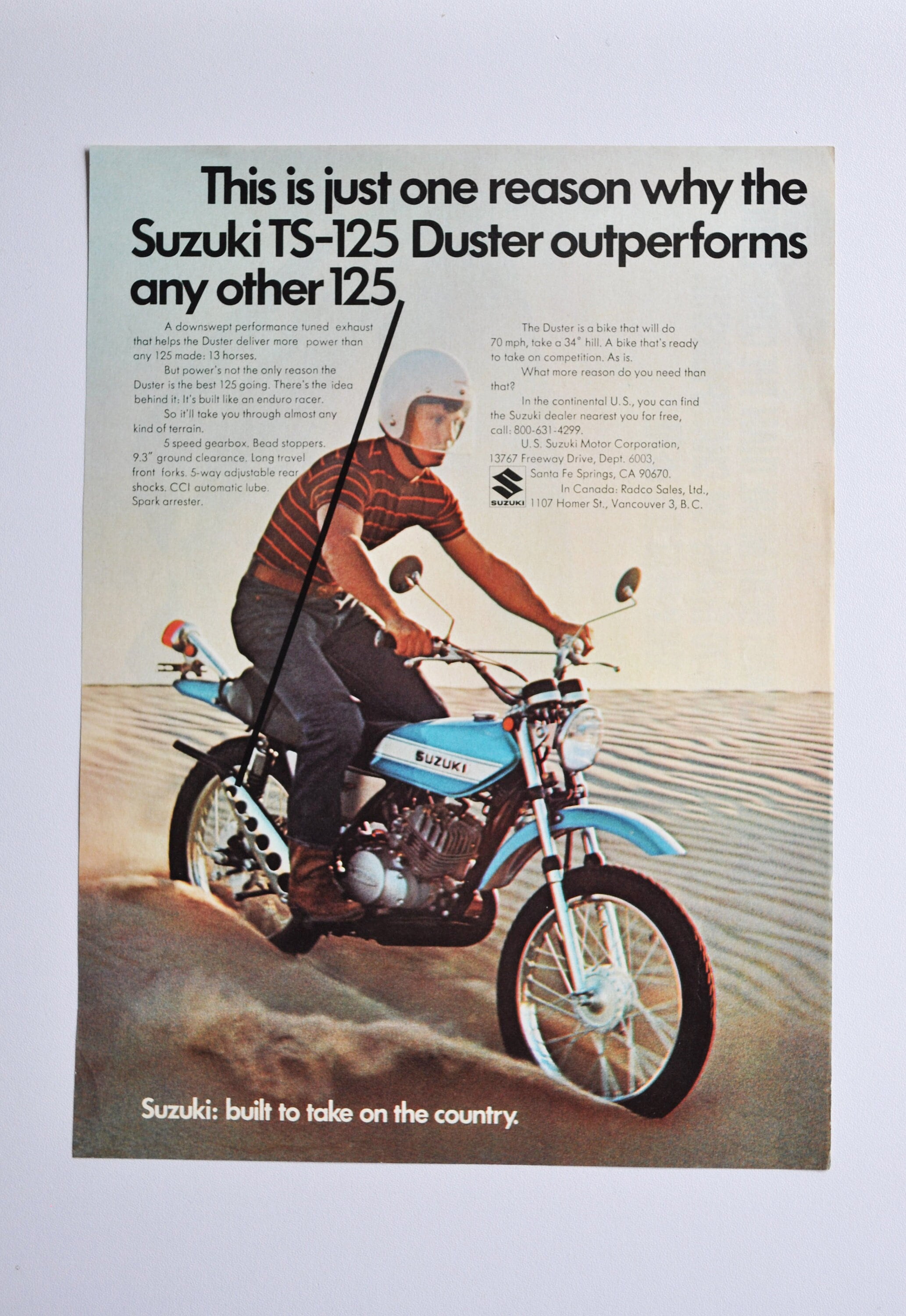 ポスター　SUZUKI バイク　オートバイ　HUSTLER １２５ ＣＣＩ Motorcycle Ad 1980s Suzuki TS-125 (motorbike Company Classic Old