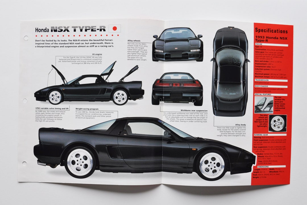 Spec Sheet Honda NSX Type-r 1992-1994 motor Car Photo Stat Info Specs - honda nsx type r specs