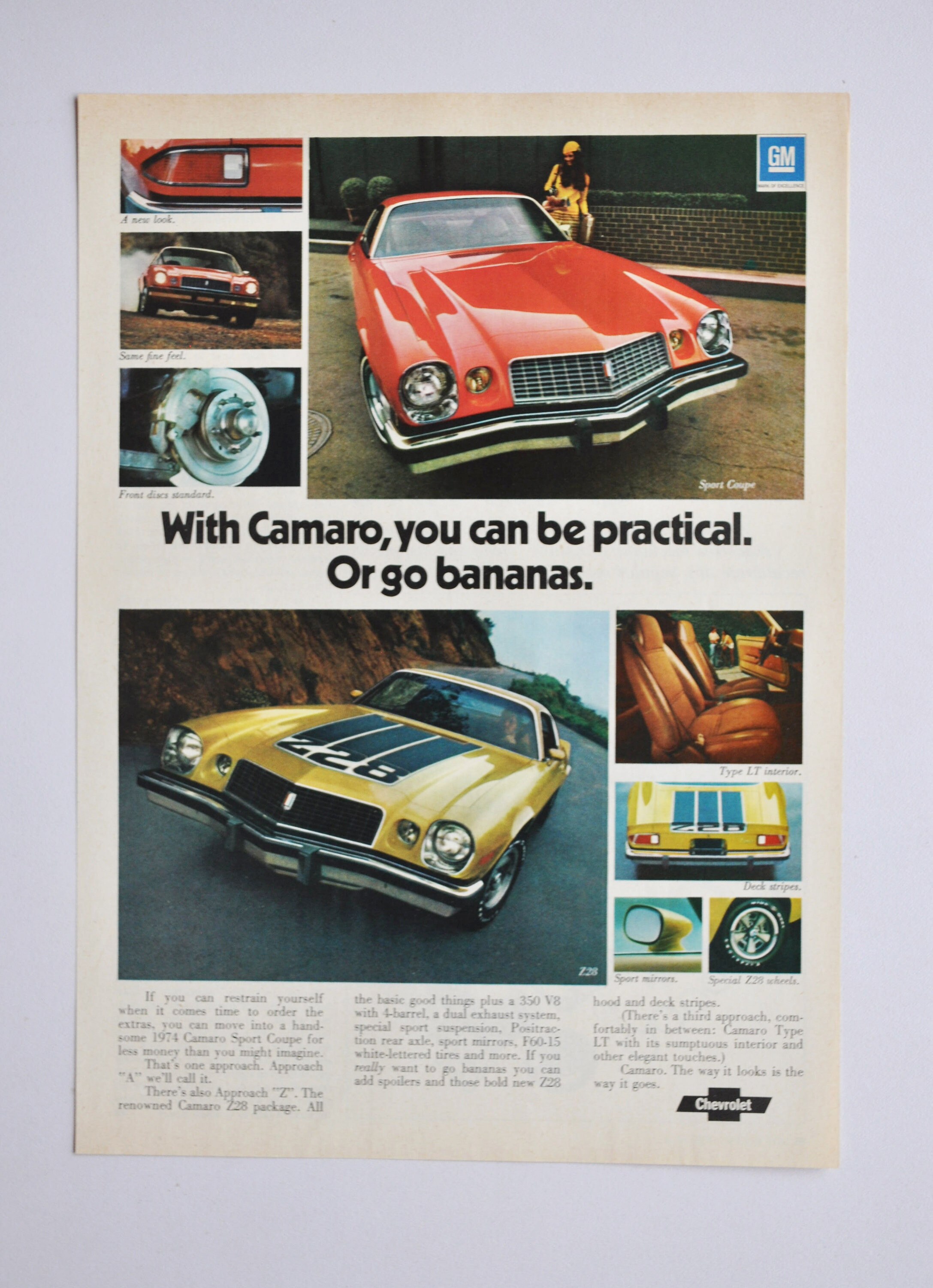 Car Ad 1974 Chevrolet Camaro Sport Coupe (motor Company Old