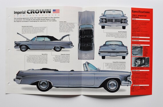 Spec Sheet Imperial Crown (1957-1963) (car Photo Stat Info Specs